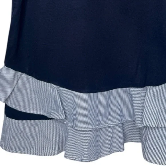 Marled Navy Blue Tank Top with Pinstripe Ruffle Coquette Preppy style medium - Picture 4 of 5